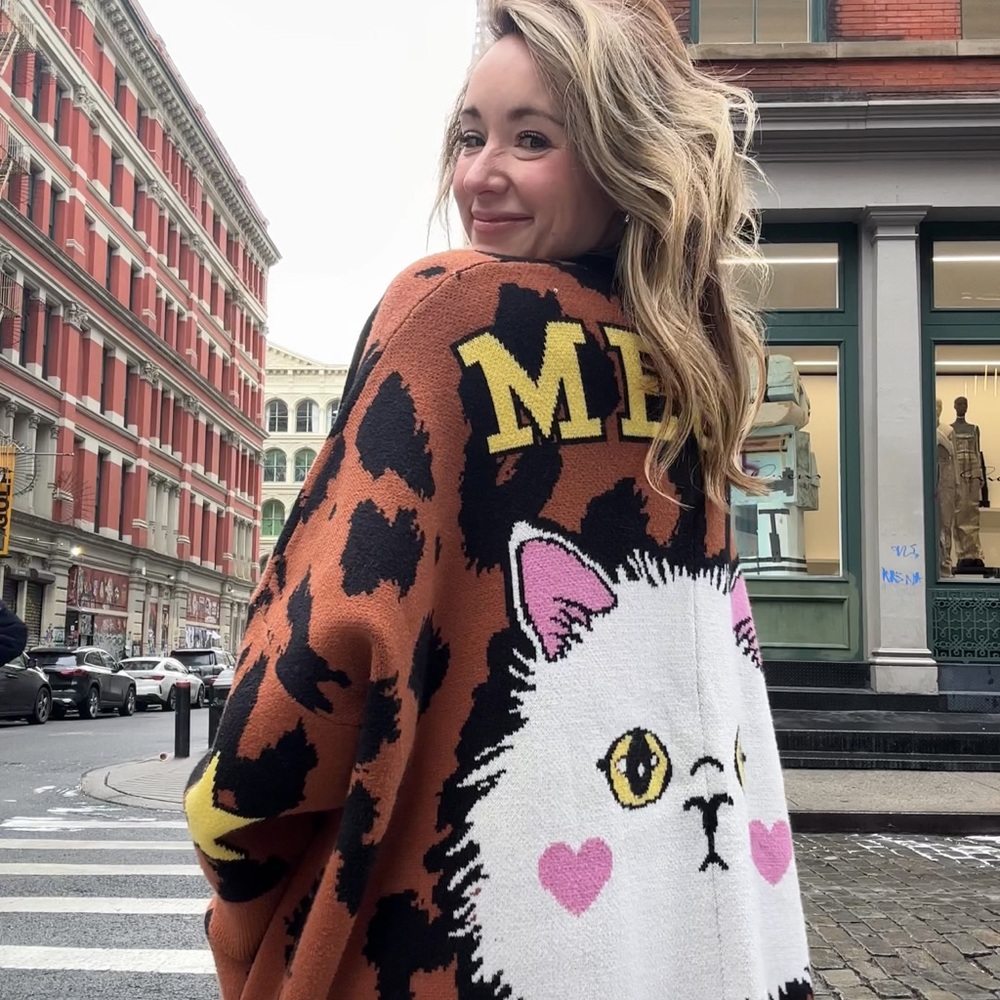 Dressed In LALA Leopard Print MEOW Cat Sweater - Picture 2 of 6